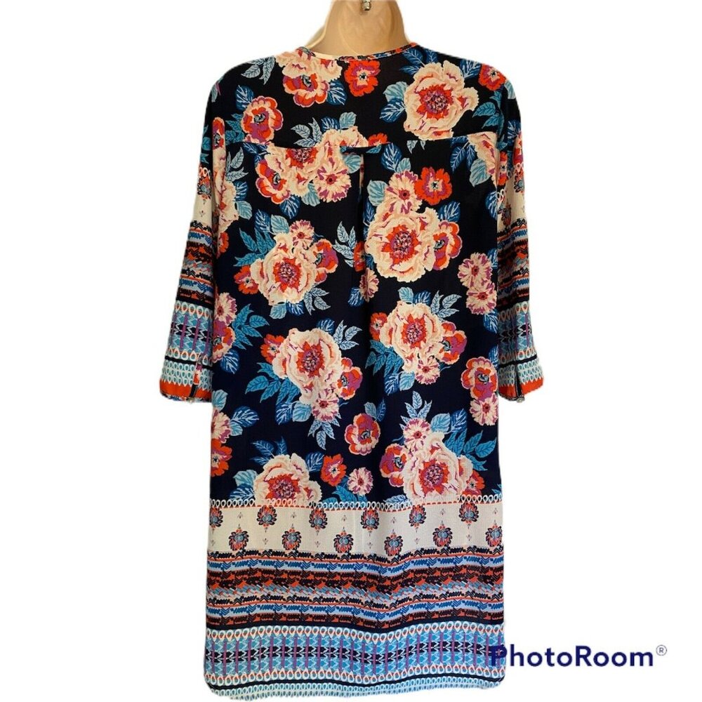Fig Flower Small 1/4 Button Down Dress Floral Print Polyester 3/4 sleeve - Picture 3 of 9